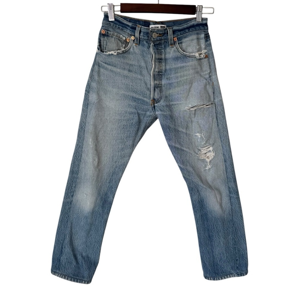 Levi's Re/Done High Waist Ankle Crop Distressed Light Wash Denim Jeans Womens 24